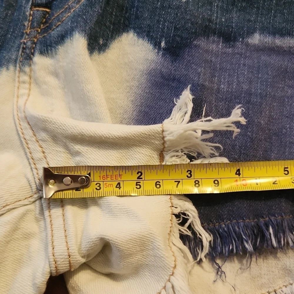CP Shorts Womens Senim Jean Button Up Size 7 Juniors Fray Red White Blue Denim